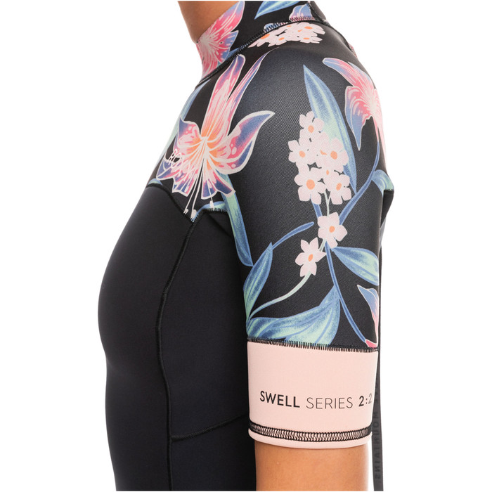 2024 Roxy Mujer Swell Series 2mm Back Zip Shorty Neopreno ERJW503027 - Anthracite / Paradise Found
